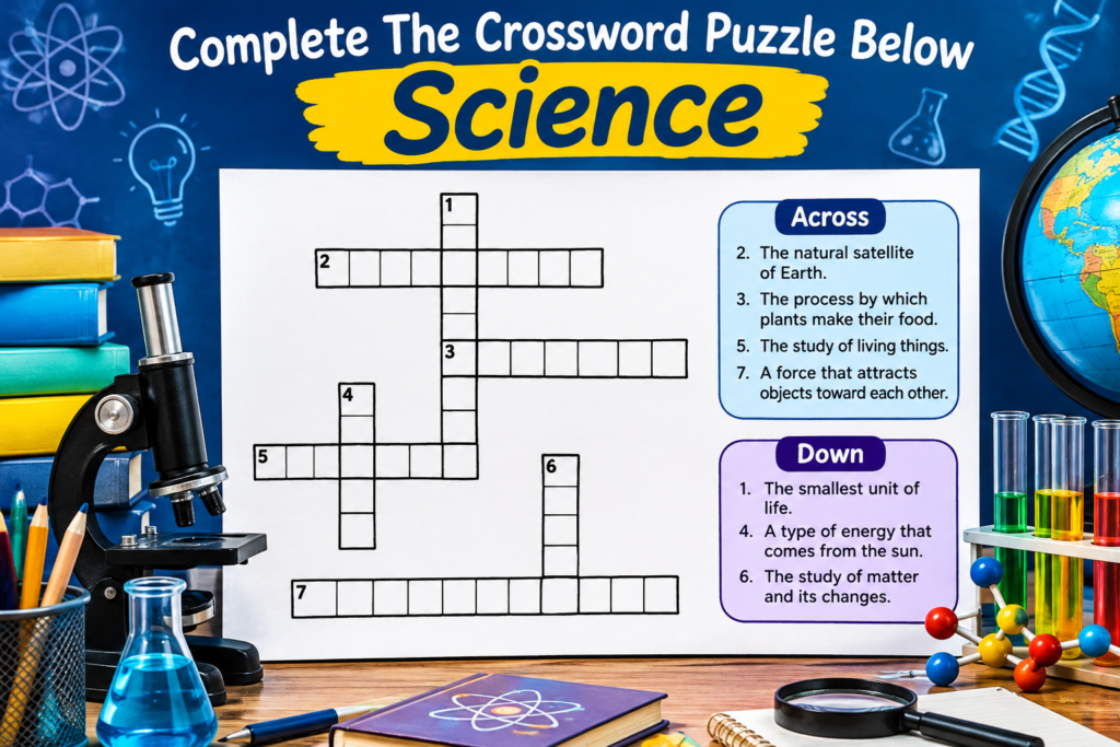 Complete the crossword puzzle below science educational activity