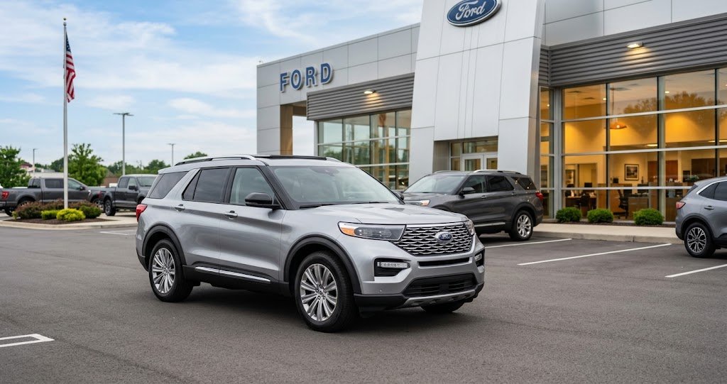 Ford Explorer lease guide featuring a modern midsize SUV at a dealership