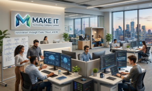 full structure of it Makeit Technology Company Limited man and woman working in it company